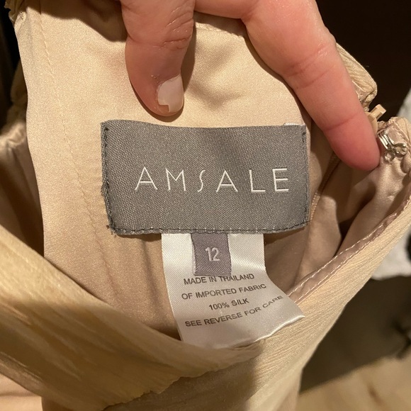 Amsale silk crinkle chiffon in fawn - Picture 3 of 3